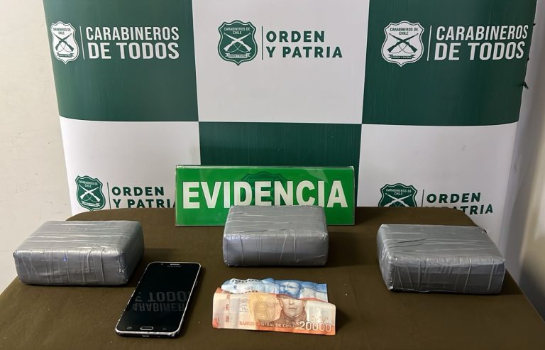 Carabineros del OS7 decomisó más de 2 kilos de cocaína