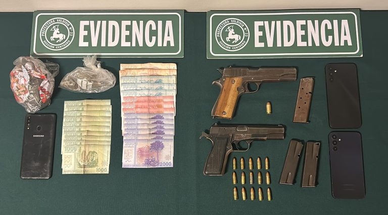 Tres detenidos tras persecución en Valdivia: Carabineros incauta armas y drogas