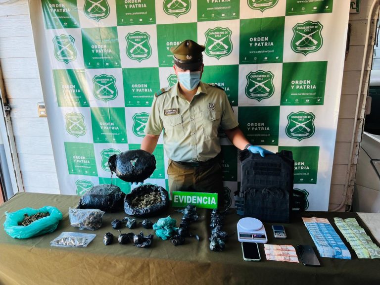 Más de 3 kilos de marihuana decomisó Carabineros del OS7 Valdivia