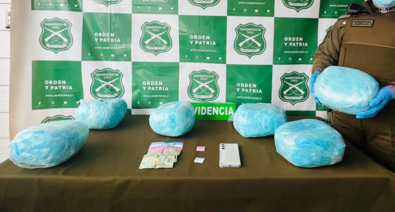 Más de 7 kilos de marihuana decomisó Carabineros del OS7 Valdivia