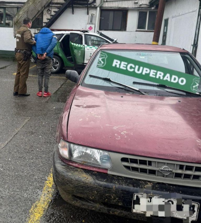 Carabineros de Valdivia detiene a sujeto con amplio prontuario que conducía vehículo robado en Corral