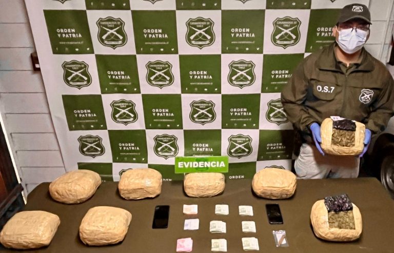 Carabineros del OS7 decomisó más de 8 kilos de marihuana en control carretero