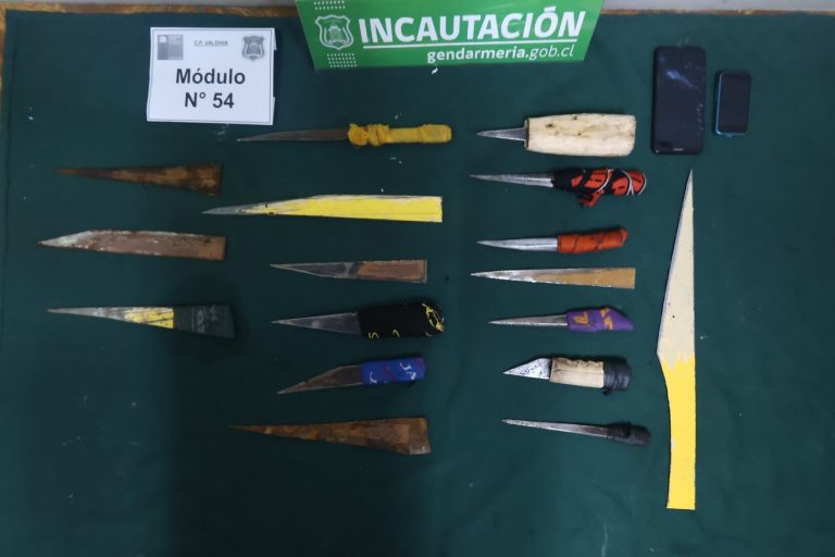 Armas blancas y celulares fueron incautados en dependencias del complejo penitenciario de Valdivia