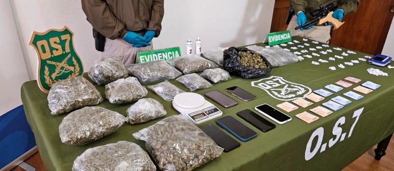 6 detenidos y más de 4 kilos de droga incautada dejan dos operativos del OS7 en Valdivia y Paillaco