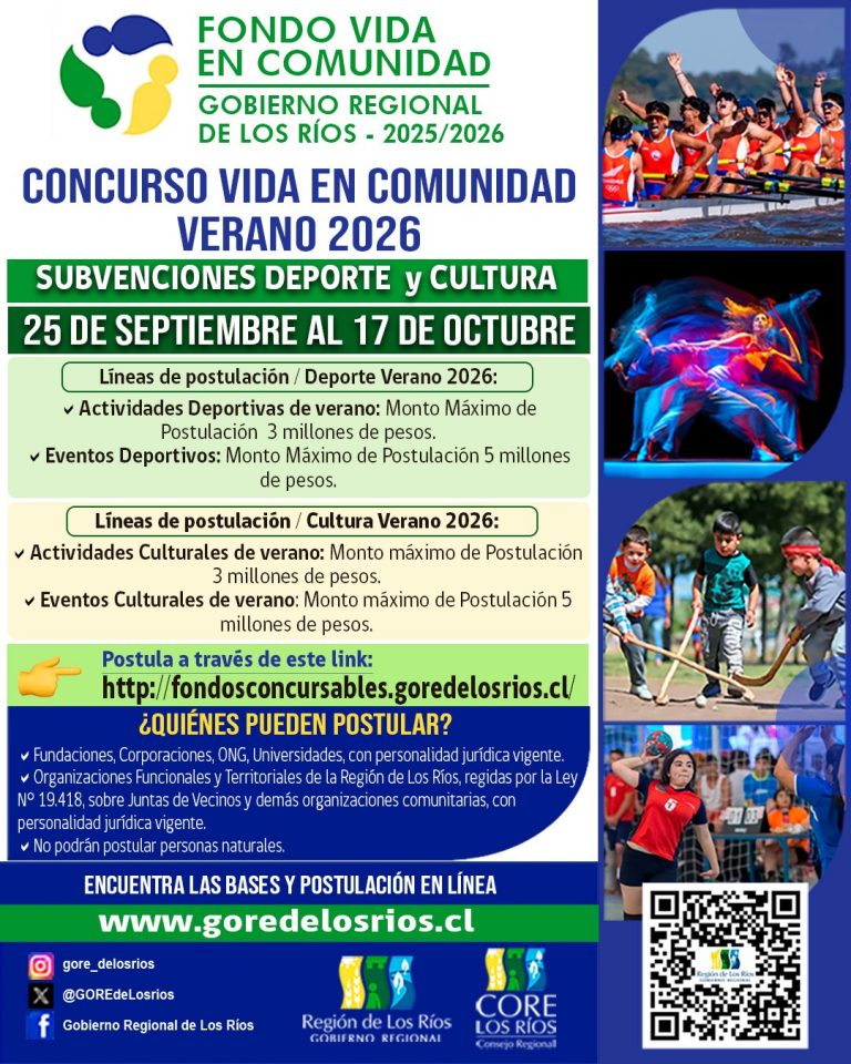GORE anunció apertura de Concurso Vida en Comunidad Verano 2026 para iniciativas culturales y deportivas