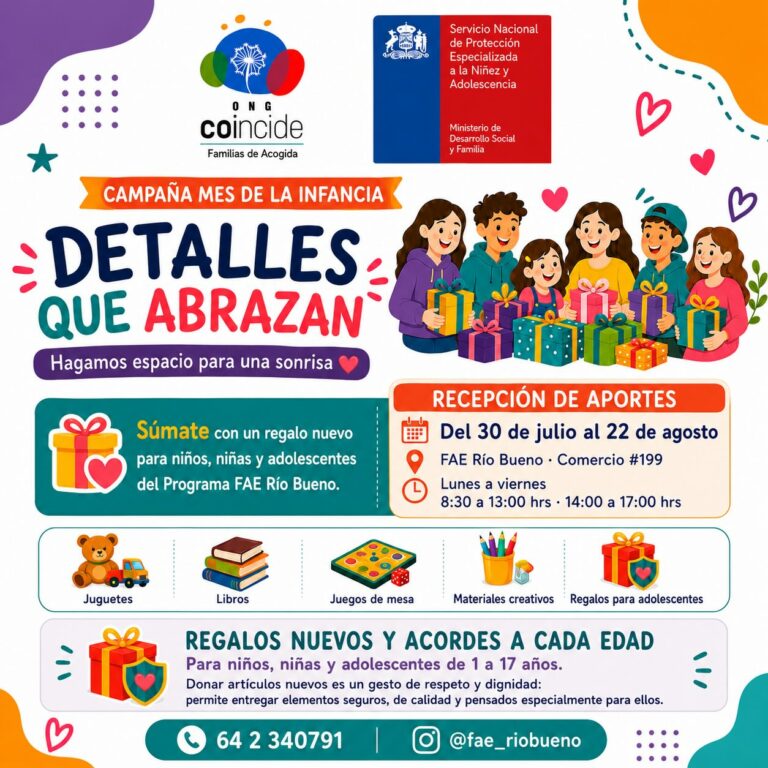 Programa FAE Río Bueno insta a la comunidad a donar obsequios para NNA en intervención: Campaña Detalles que Abrazan continúa activa esta semana
